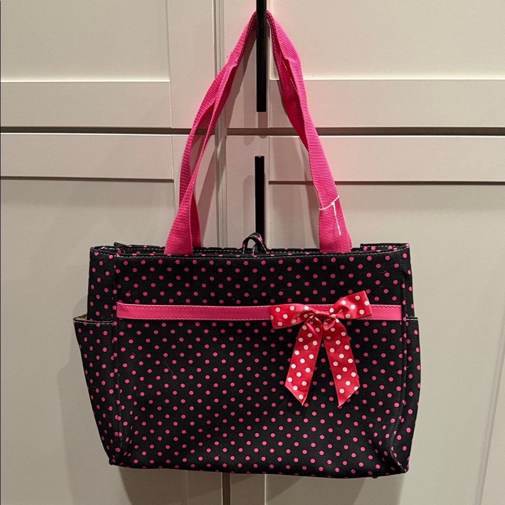 New! Pink Polka Dot Tote Bag great for everyday use or travel / work bag